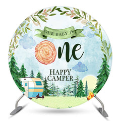 Lofaris Watercolor Forest Camper Round 1St Birthday Backdrop