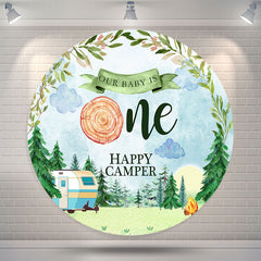 Lofaris Watercolor Forest Camper Round 1St Birthday Backdrop