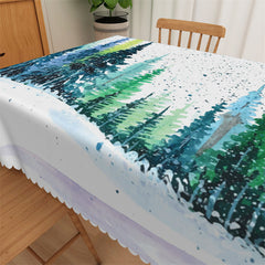 Lofaris Watercolor Green Forest Inks Tablecloth For Kitchen