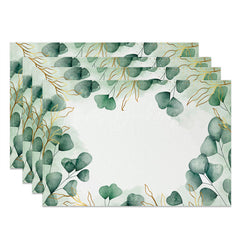 Lofaris Watercolor Green Gold Leaves Set Of 4 Placemats