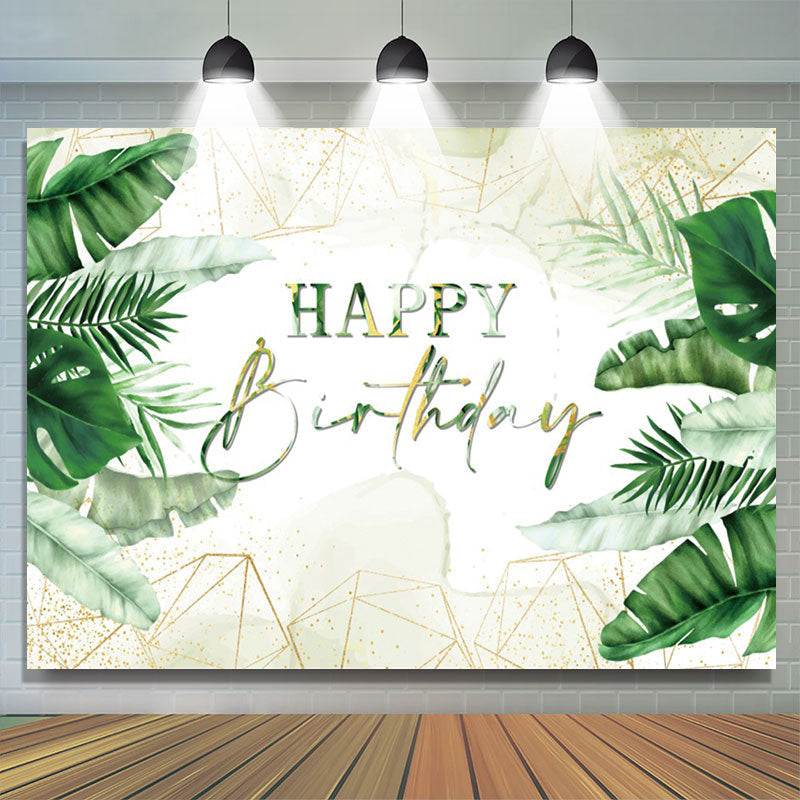 Lofaris Watercolor Green Leaves Happy Birthday Backdrop