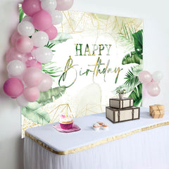 Lofaris Watercolor Green Leaves Happy Birthday Backdrop