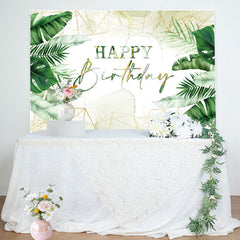 Lofaris Watercolor Green Leaves Happy Birthday Backdrop