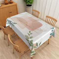 Lofaris Watercolor Leaves Gold Dot Rectangle Tablecloth