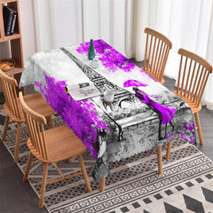 Lofaris Watercolor Purple Floral Couple Eiffel Towel Tablecloth