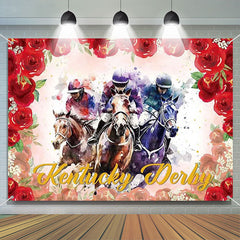 Lofaris Watercolor Red Roses Horse Kentucky Backdrop