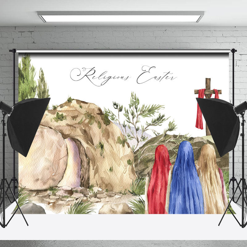 Lofaris Watercolor Three Girls Religious Easter Backdrop