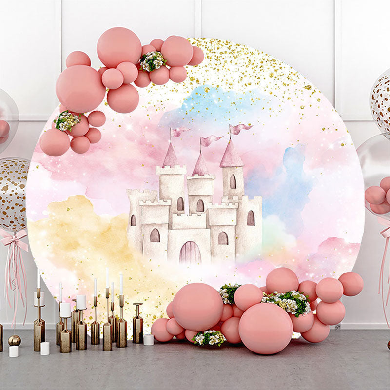 Lofaris Watercolour Pink Castle Round Baby Shower Backdrop