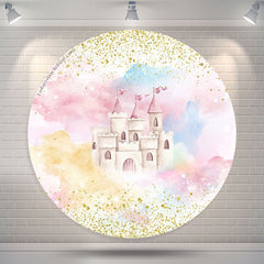 Lofaris Watercolour Pink Castle Round Baby Shower Backdrop