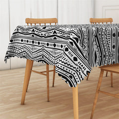 Lofaris Wave Lines Texture Black And White Boho Tablecloth