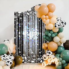 Lofaris Wavy Black Silver Sparkle Dance Party Arch Backdrop