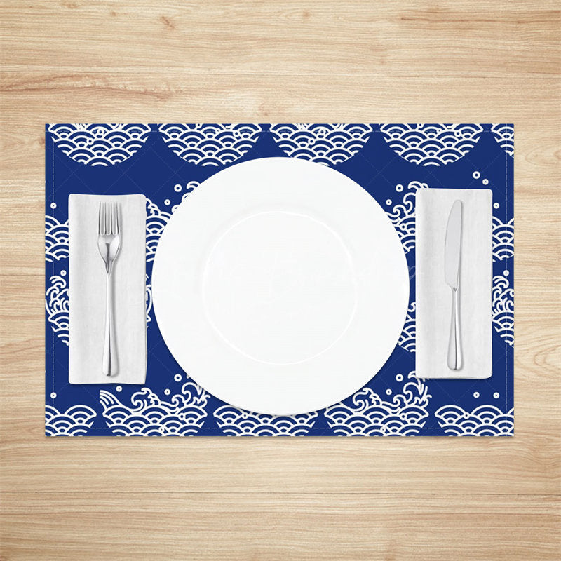 Lofaris Wavy Line Dot Blue White Dining Set Of 4 Placemats