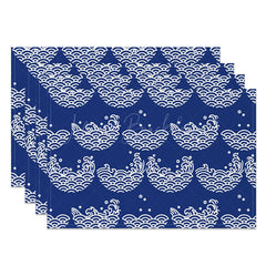 Lofaris Wavy Line Dot Blue White Dining Set Of 4 Placemats