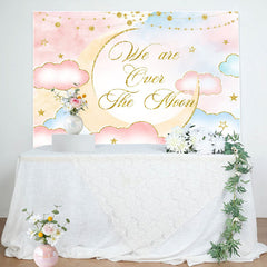 Lofaris We Are Over The Moon Creamy Pink Baby Shower Backdrop