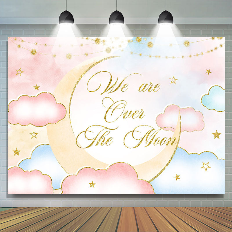 Lofaris We Are Over The Moon Creamy Pink Baby Shower Backdrop