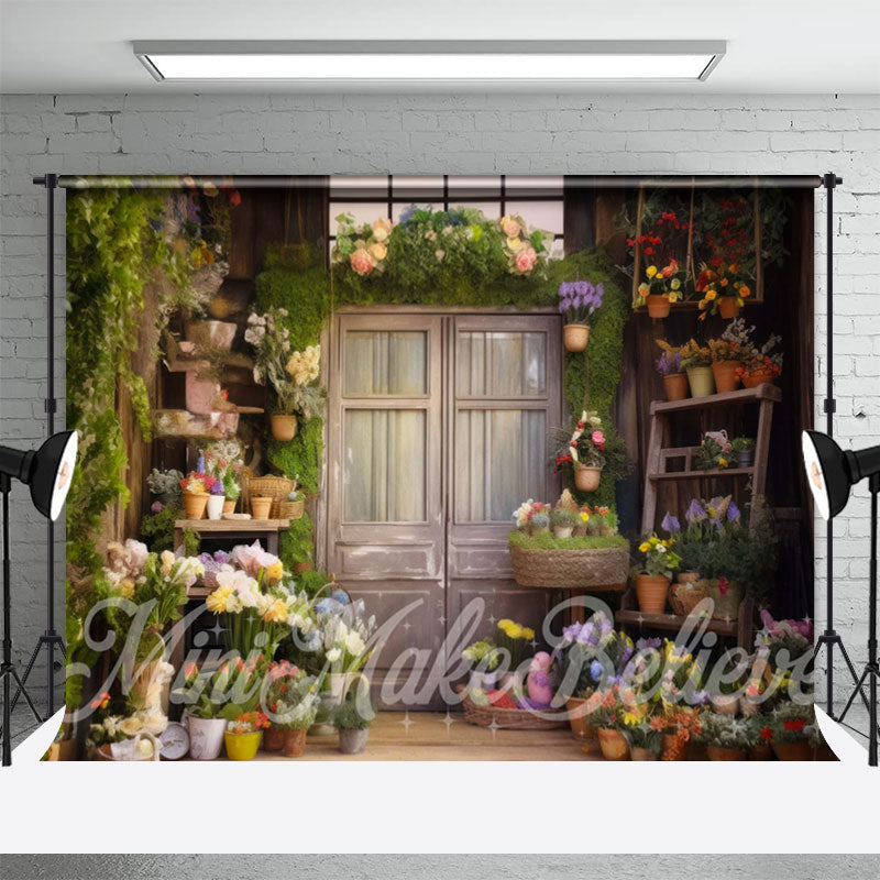 Lofaris Weathered Wood Door Fresh Flowers Spring Backdrop