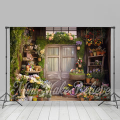 Lofaris Weathered Wood Door Fresh Flowers Spring Backdrop