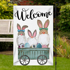 Lofaris Welcome Cartoon Rabbit Eggs Christmas Garden Flag