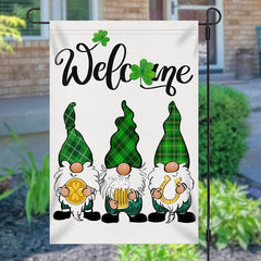 Lofaris Welcome Green Clover Gnome Christmas Garden Flag