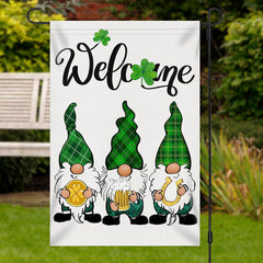 Lofaris Welcome Green Clover Gnome Christmas Garden Flag