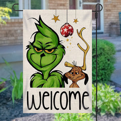 Lofaris Welcome Grinch Dog Bauble Christmas Garden Flag