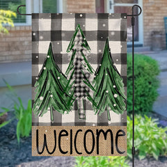 Lofaris Welcome Pine Trees Checkered Christmas Garden Flag