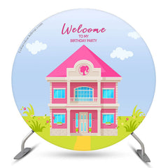 Lofaris Welcome Pink House Girl Circle Birthday Backdrop