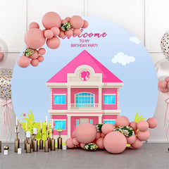 Lofaris Welcome Pink House Girl Circle Birthday Backdrop