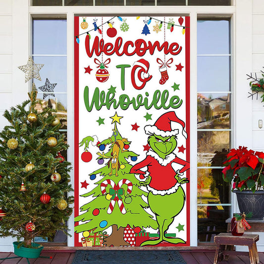 Grinch Door Cover Christmas Door Covers Grinch Door Decor grinch  Decorations Holiday Door Covers 