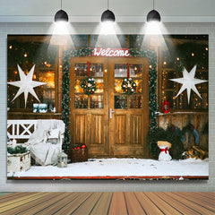 Lofaris Welcome Wooden Door Store Snowy Christmas Backdrop