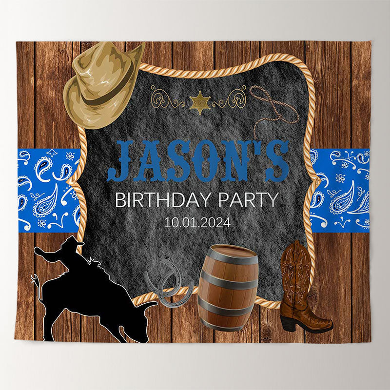 Western Cowboy Wood Custom Birthday Party Backdrop - Lofaris