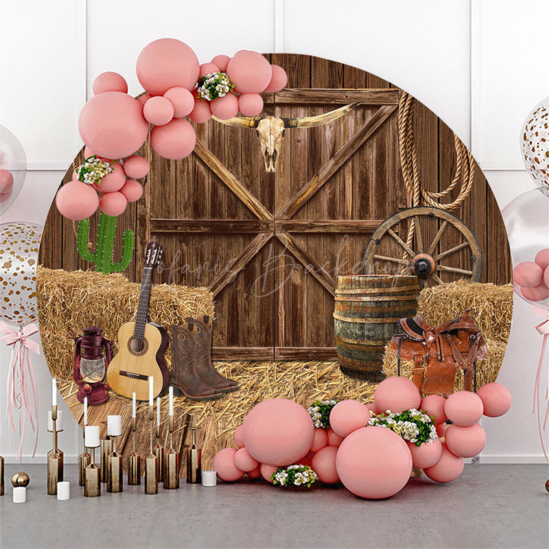 Lofaris Western Cowboy Wooden Barn Round Birthday Backdrop