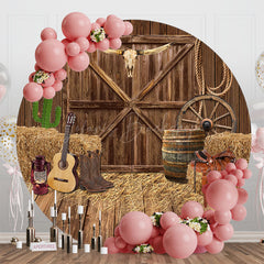 Lofaris Western Cowboy Wooden Barn Round Birthday Backdrop