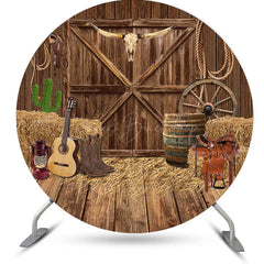 Lofaris Western Cowboy Wooden Barn Round Birthday Backdrop