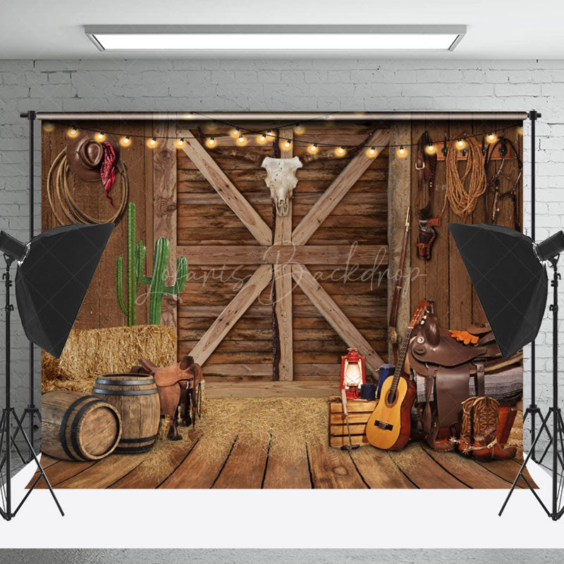 Lofaris Western Cowboy Wooden Door Musical Instrument Backdrop