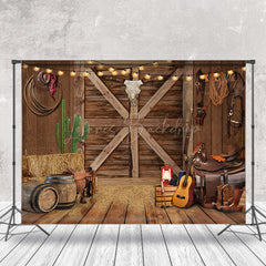 Lofaris Western Cowboy Wooden Door Musical Instrument Backdrop