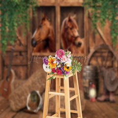 Lofaris Western Cowboy Wooden Stable Retro Wall Backdrop