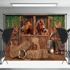 Lofaris Western Cowboy Wooden Stable Retro Wall Backdrop