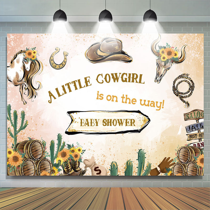 Lofaris Western Cowgirl Floral Cactus Baby Shower Backdrop