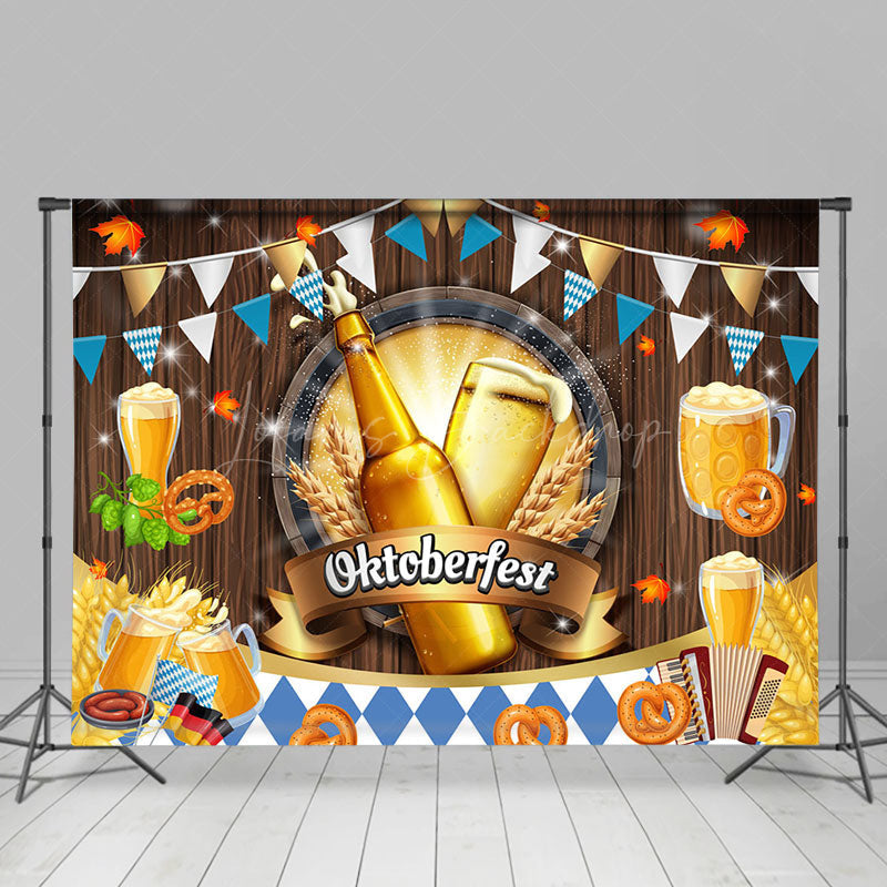 Lofaris Wheat Flags Wooden Oktoberfest Beer Party Backdrop