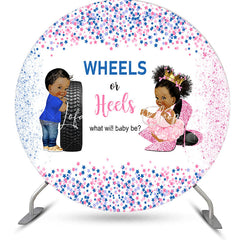 Lofaris Wheels Or Heels Stars Round Gender Reveal Backdrop