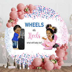 Lofaris Wheels Or Heels Stars Round Gender Reveal Backdrop