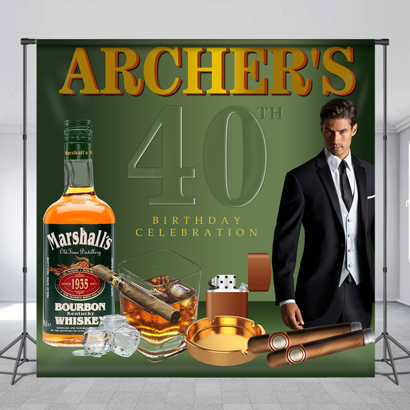 Lofaris Whisky Cigar Men 40th Birthday Custom Photo Backdrop