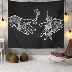 Lofaris White And Black Floral Hands Funny Hippie Tapestry