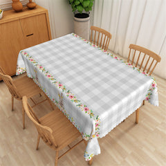 Lofaris White And Gary Plaid Floral Bunny Dining Tablecloth