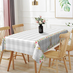 Lofaris White And Gary Plaid Floral Bunny Dining Tablecloth