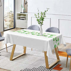 Lofaris White And Green Leaves Spring Rectangle Tablecloth