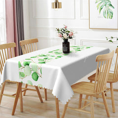 Lofaris White And Green Leaves Spring Rectangle Tablecloth