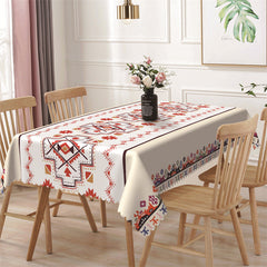 Lofaris White And Red Pattern Ethnic Rectangle Tablecloth