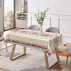 Lofaris White And Red Pattern Ethnic Rectangle Tablecloth